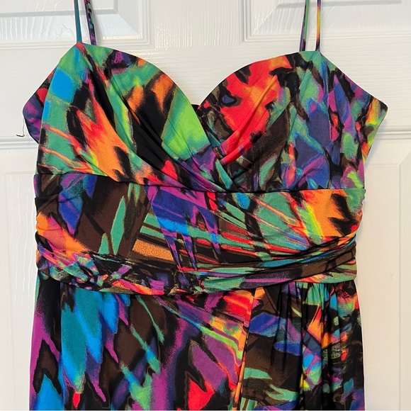 Bisou Michele Bohbot Abstract Multi artsy color dress spaghetti straps 10 - Picture 15 of 15